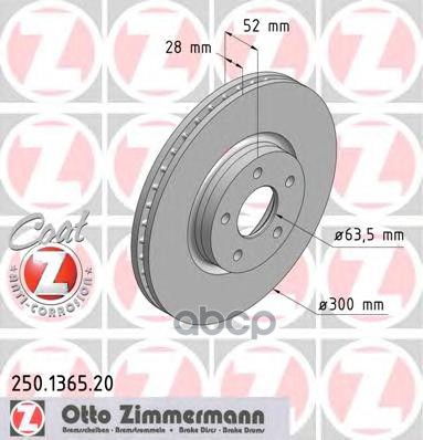 Диск тормозной передний ZIMMERMANN 250.1365.20 Zimmermann арт. 250.1365.20