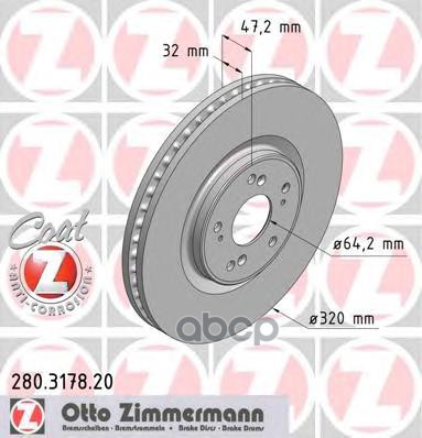 Диск Тормозной Передний Honda Accord Viii/Ix 08-> Zimmermann 280.3178.20 Zimmermann арт. 280.3178.20