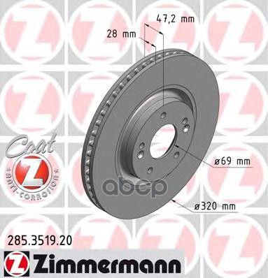 Диск тормозной передний с покрытием COAT Z ZIMMERMANN 285.3519.20 Zimmermann арт. 285.3519.20