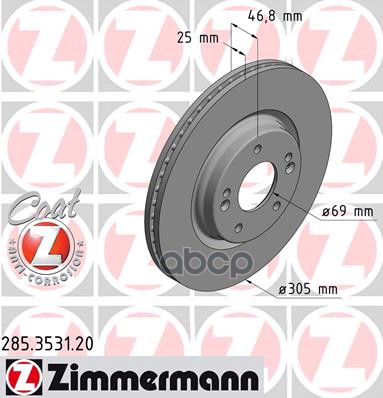 Диск тормозной передний с покрытием COAT Z HYUNDAI i30/Tucson 15-> / KIA Sportage 15-> ZIMMERMANN 285.3531.20 Zimmermann арт....