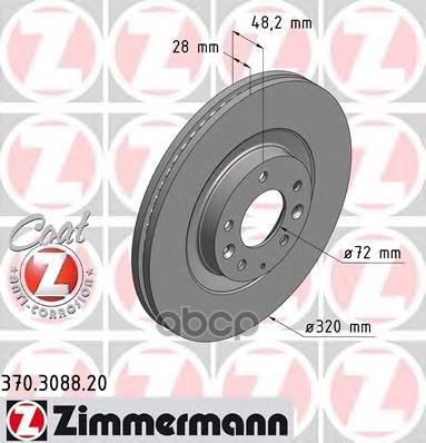 Диск тормозной передний с покрытием MAZDA CX-7 07-14 / CX-9 06-> ZIMMERMANN 370.3088.20 Zimmermann арт. 370.3088.20