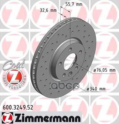 Диск тормозной вентилируемый, перфориров ZIMMERMANN 600324952 Zimmermann арт. 600324952