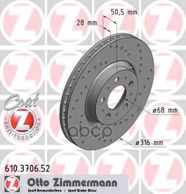 Диск Тормозной (Заказывать 2Шт./Цена За1шт.) Volvo Sport  Volvo S60 00-10 Zimmermann арт. 610.3706.52